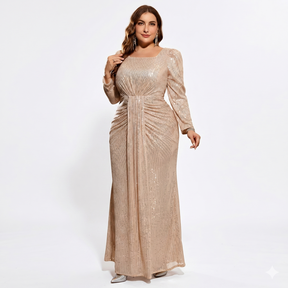Robe de soirée grande taille longue dorée paillettes