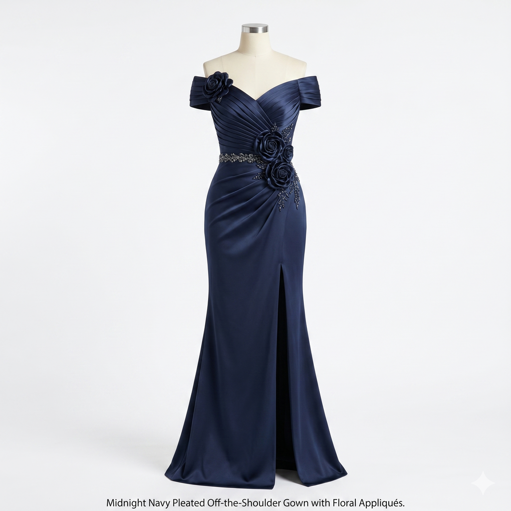 Robe cérémonie grande taille longue bleu marine femme