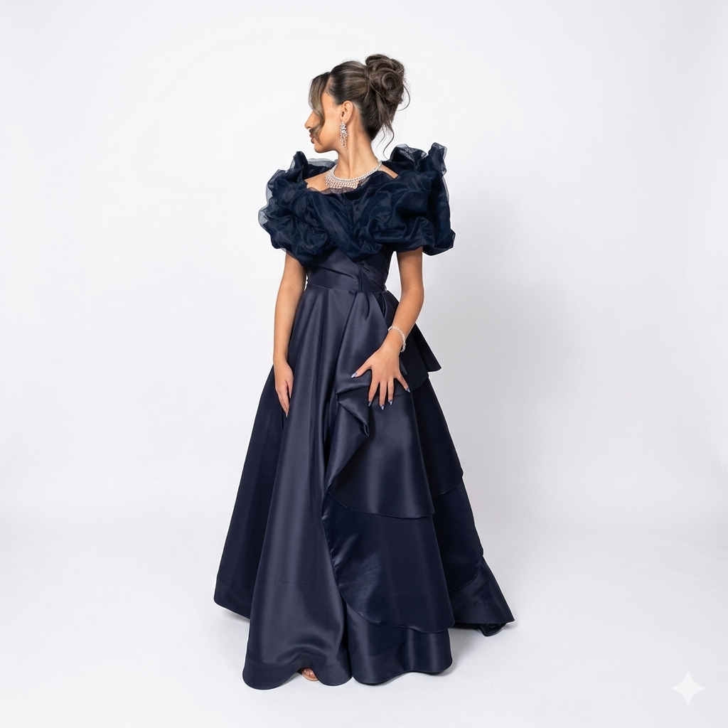 Robe de soirée longue bleu marine femme