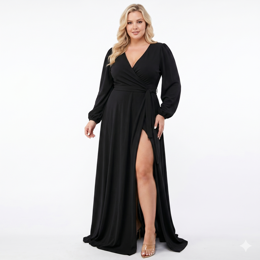 Robe de soirée grande taille longue noire femme