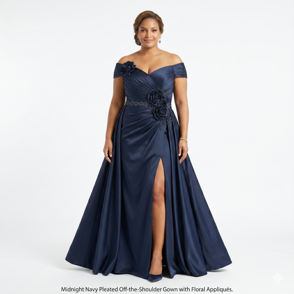 Robe cérémonie grande taille longue bleu marine femme