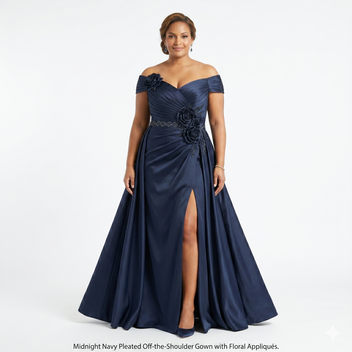 Robe cérémonie grande taille longue bleu marine femme