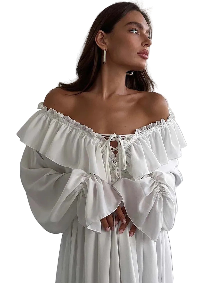 Robe de soirée longue blanche femme élégante