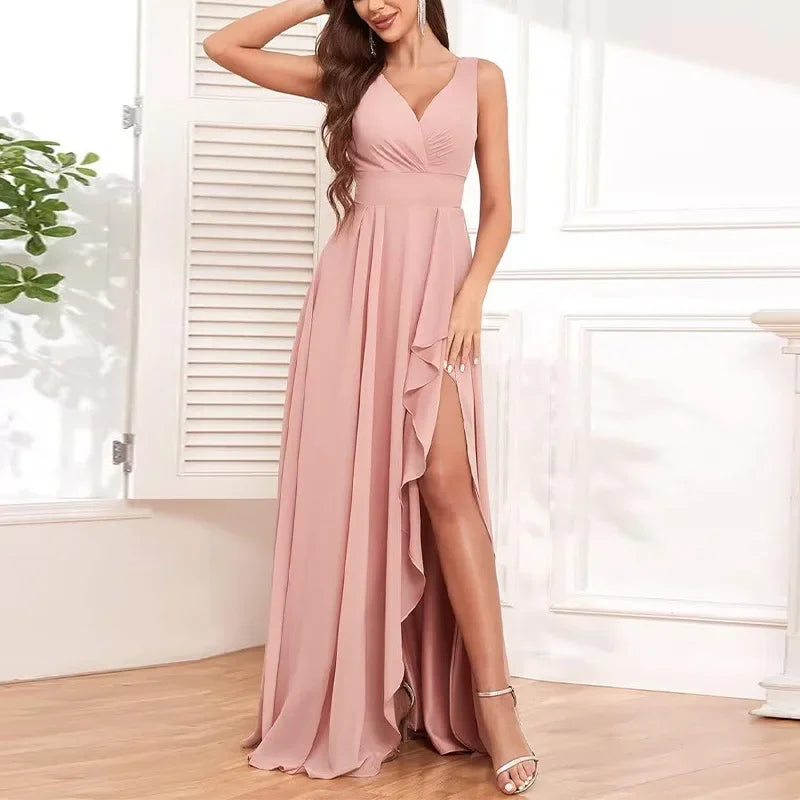 Robe cérémonie longue femme rose poudré