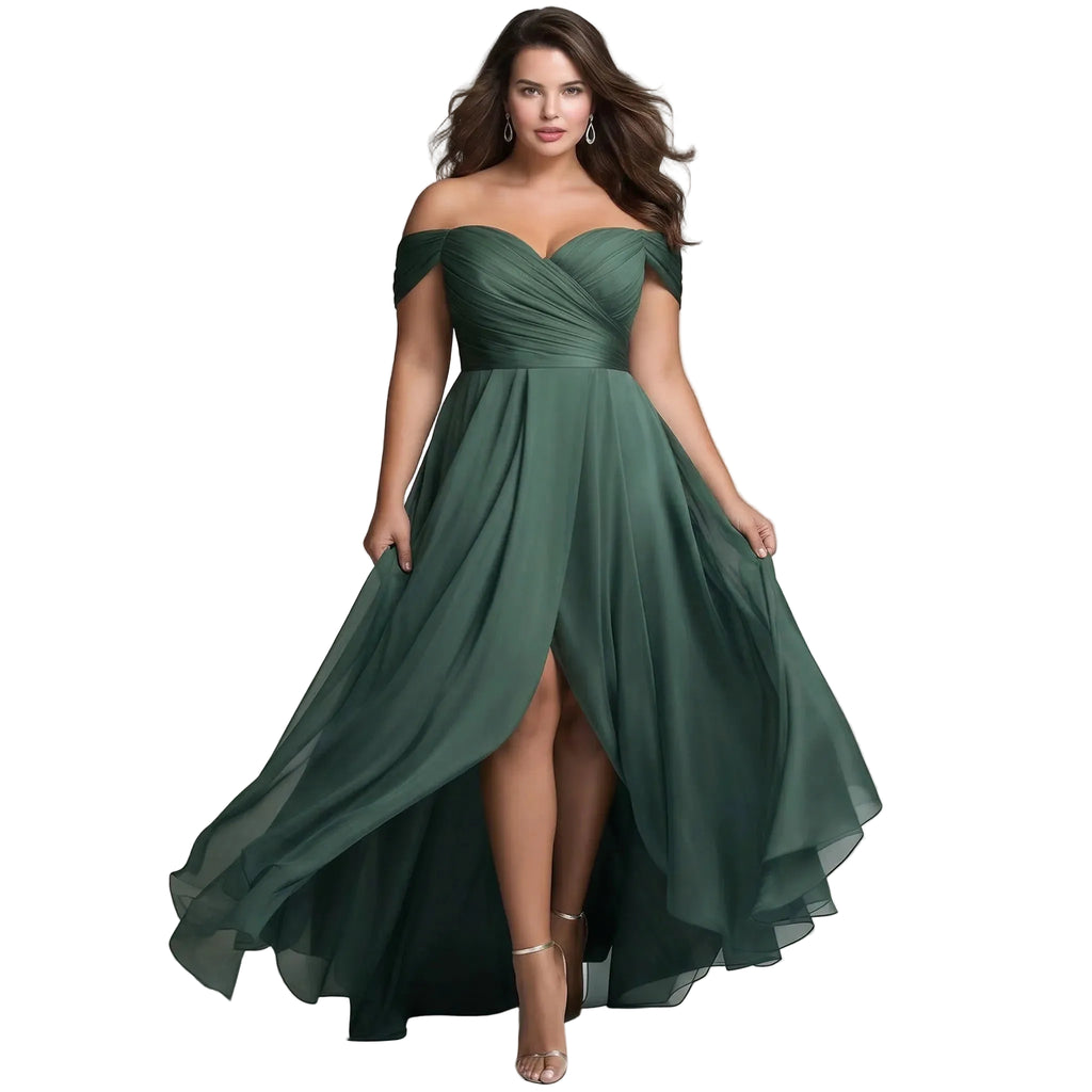 Robe soirée grande taille longue vert sauge femme