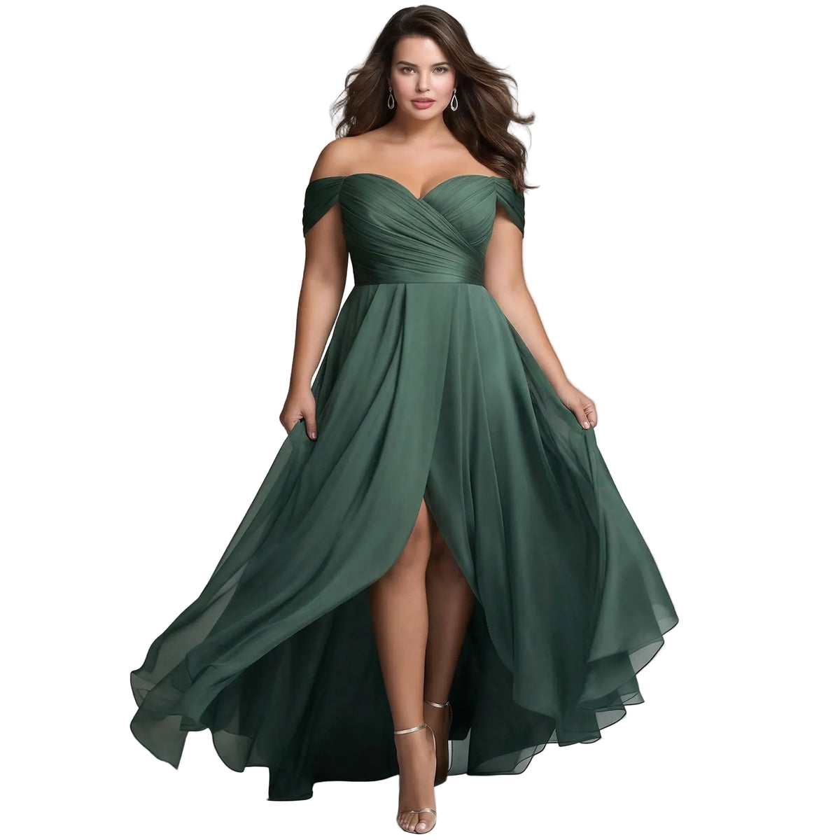 Robe soirée grande taille longue vert sauge femme