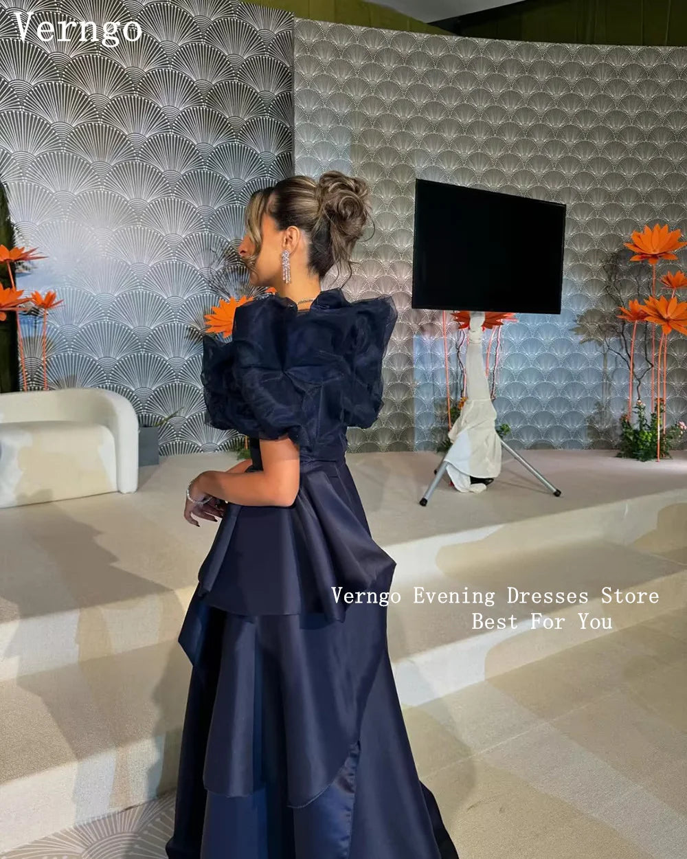 Robe de soirée longue bleu marine femme