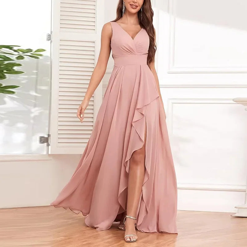 Robe cérémonie longue femme rose poudré