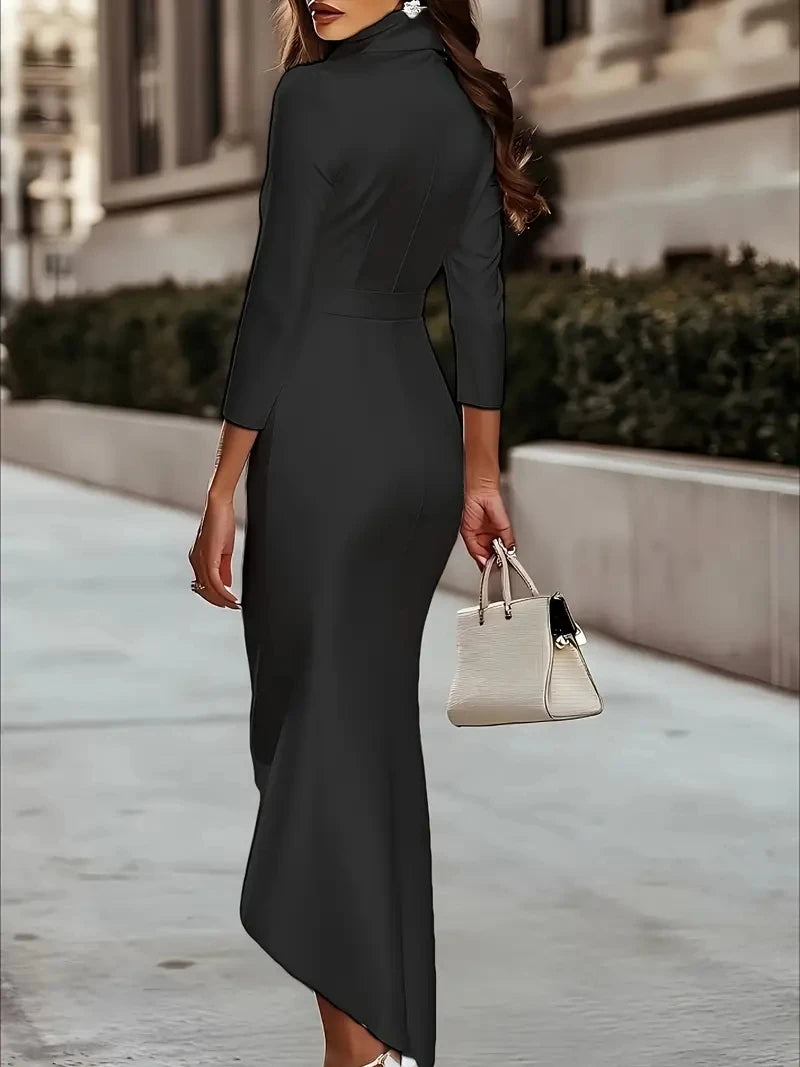 Robe de soirée longue manche longue noire femme