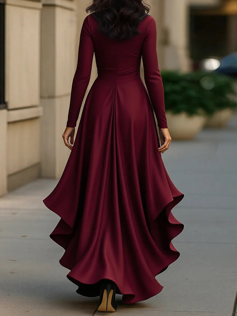 Robe cérémonie longue femme bordeaux manche longue