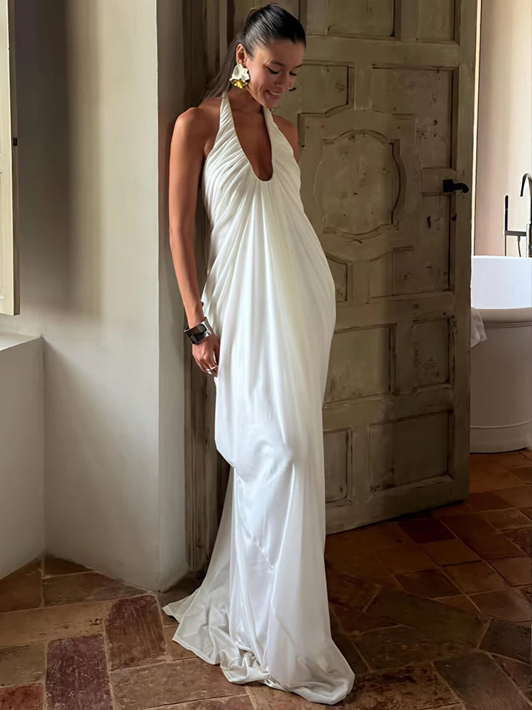 Robe blanche pour cérémonie longue femme