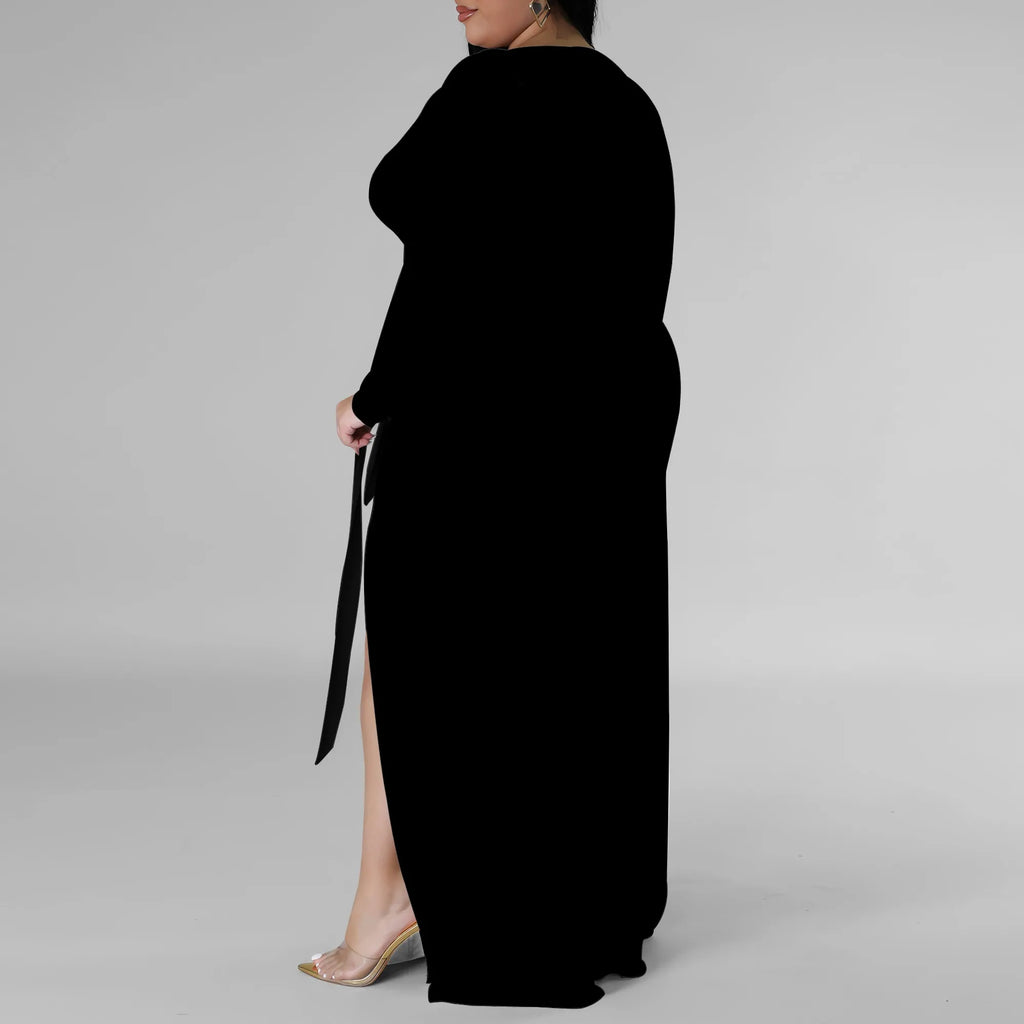 Robe de soirée grande taille longue noire femme