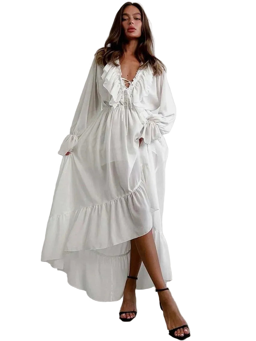 Robe de soirée longue blanche femme élégante