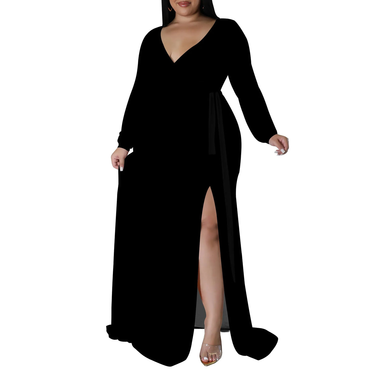 Robe de soirée grande taille longue noire femme