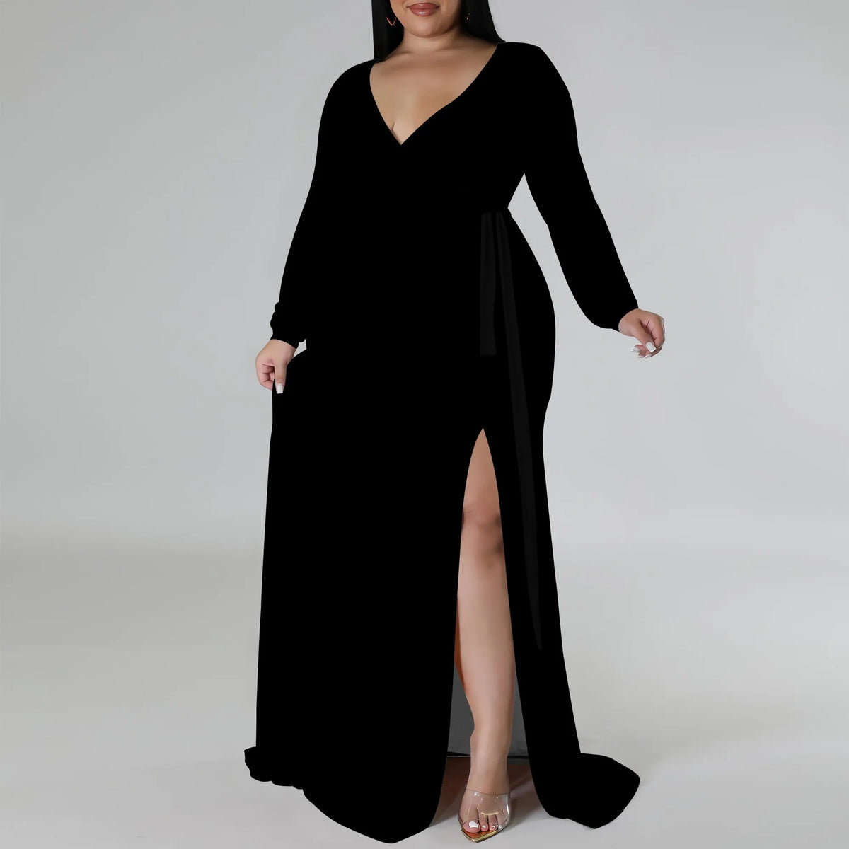 Robe de soirée grande taille longue noire femme