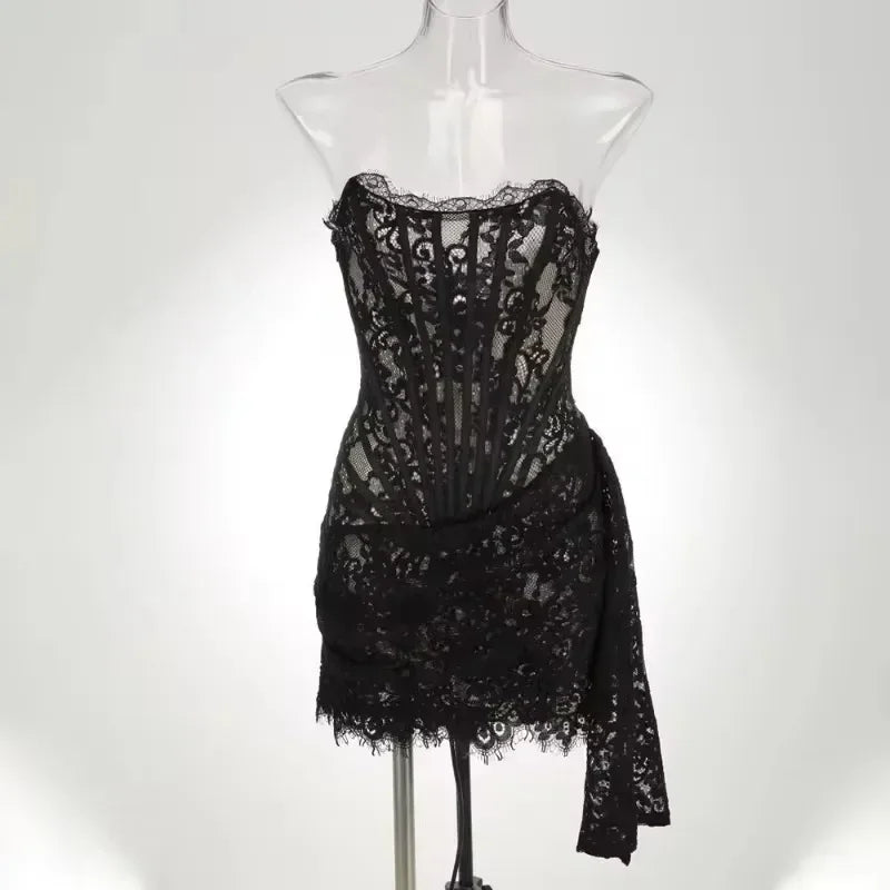 Robe de soirée courte noire dentelle femme